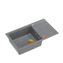 Quadri Luton grigio granito grande lavello da appoggio con sgocciolatoio reversibile 86x50cm con tappo in rame 1208967331