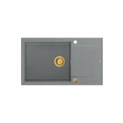Quadri Luton grigio granito grande lavello da appoggio con scolapiatti reversibile 86x50cm con tappo dorato 1208967332