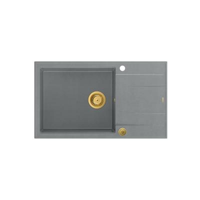 Quadri Luton grigio granito grande lavello da appoggio con scolapiatti reversibile 86x50cm con tappo dorato 1208967332