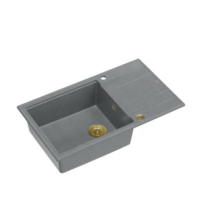 Quadri Luton grigio granito grande lavello da appoggio con scolapiatti reversibile 86x50cm con tappo dorato 1208967332