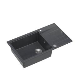 Quadri Luton antracite granito grande lavello da incasso con gocciolatoio reversibile 86x50cm con tappo in acciaio inox 1208967333