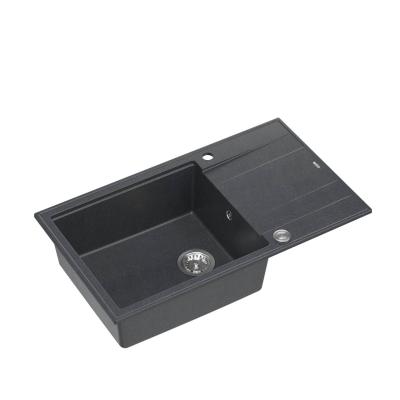 Quadri Luton antracite granito grande lavello da incasso con gocciolatoio reversibile 86x50cm con tappo in acciaio inox 1208967333