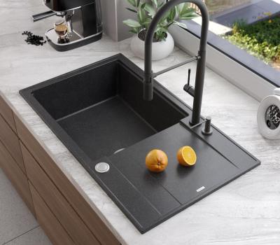 Quadri Luton antracite granito grande lavello da incasso con gocciolatoio reversibile 86x50cm con tappo in acciaio inox 1208967333