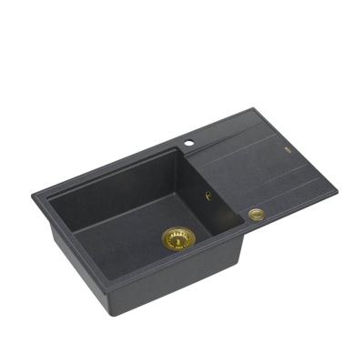 Quadri Luton lavello grande in granito antracite con scolapiatti reversibile 86x50cm con tappo dorato 1208967334