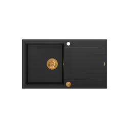 Quadri Luton lavello da incasso in granito nero con gocciolatoio reversibile 86x50cm con tappo in rame 1208967337