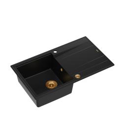 Quadri Luton lavello da incasso in granito nero con gocciolatoio reversibile 86x50cm con tappo in rame 1208967337