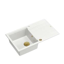 Quadri Luton lavello in granito bianco da appoggio con sgocciolatoio reversibile 86x50cm con tappo dorato 1208967338