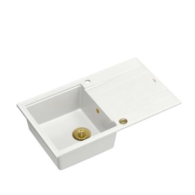 Quadri Luton lavello in granito bianco da appoggio con sgocciolatoio reversibile 86x50cm con tappo dorato 1208967338
