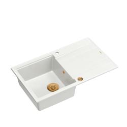 Lavello Quadri Luton in granito bianco con sgocciolatoio reversibile 86x50cm con tappo in rame 1208967339