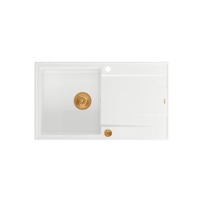 Lavello Quadri Luton in granito bianco con sgocciolatoio reversibile 86x50cm con tappo in rame 1208967339