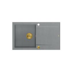 Quadri Luton lavello in granito grigio da incasso con piano di sgocciolamento reversibile 86x50cm con tappo dorato 1208967341