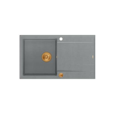 Quadri Luton lavello in granito grigio con gocciolatoio reversibile 86x50cm con tappo in rame 1208967342
