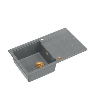 Quadri Luton lavello in granito grigio con gocciolatoio reversibile 86x50cm con tappo in rame 1208967342