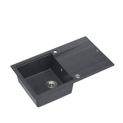 Quadri Luton lavello da appoggio in granito antracite con sgocciolatoio reversibile 86x50 cm con tappo in acciaio inox 1208967343