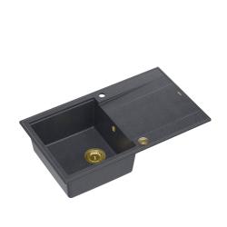 Quadri Luton lavello a incasso in granito antracite con piano di sgocciolamento reversibile 86x50cm con tappo dorato 1208967344