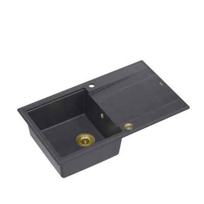 Quadri Luton lavello a incasso in granito antracite con piano di sgocciolamento reversibile 86x50cm con tappo dorato 1208967344