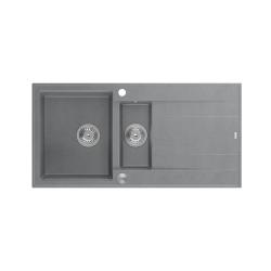 Quadri Luton grigio granito da appoggio 1,5 vasca con scolapiatti reversibile 100x50cm con tappo in acciaio inossidabile 1208967350