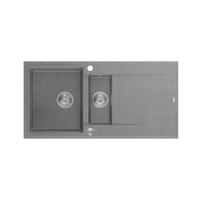 Quadri Luton grigio granito da appoggio 1,5 vasca con scolapiatti reversibile 100x50cm con tappo in acciaio inossidabile 1208967350
