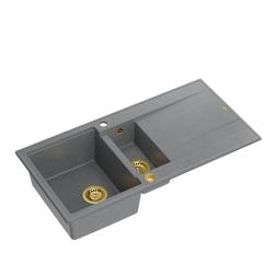 Quadri Luton grigio granito a incasso 1,5 vasca con sgocciolatoio reversibile 100x50cm con tappo dorato 1208967351