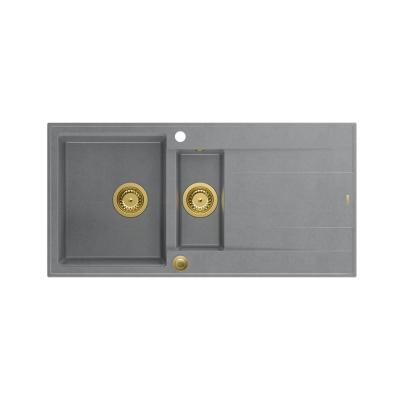 Quadri Luton grigio granito a incasso 1,5 vasca con sgocciolatoio reversibile 100x50cm con tappo dorato 1208967351
