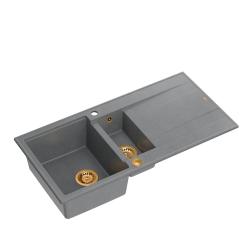 Quadri Luton lavello da incasso in granito grigio 1,5 vasca con sgocciolatoio reversibile 100x50cm con tappo in rame 1208967352