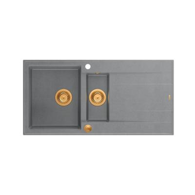Quadri Luton lavello da incasso in granito grigio 1,5 vasca con sgocciolatoio reversibile 100x50cm con tappo in rame 1208967352