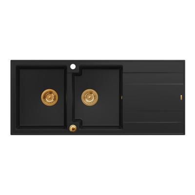 Quadri Luton lavello doppio da incasso in granito nero con scolapiatti 116x50 cm con tappo in rame 1208967357