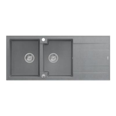 Quadri Luton lavello da incasso doppio in granito grigio con scolapiatti 116x50 cm con tappo in acciaio inox 1208967360