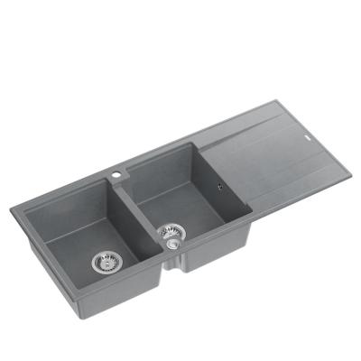 Quadri Luton lavello da incasso doppio in granito grigio con scolapiatti 116x50 cm con tappo in acciaio inox 1208967360