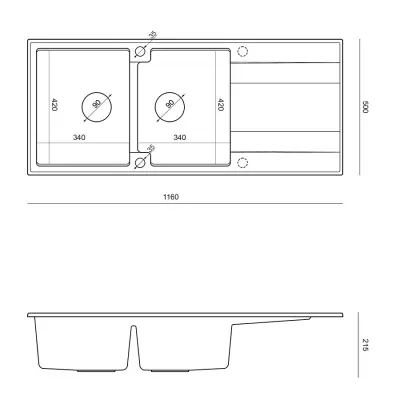 Quadri Luton lavabo doppio a incasso in granito grigio con sgocciolatoio 116x50 cm con tappo in rame 1208967362