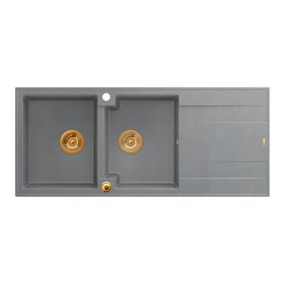 Quadri Luton lavabo doppio a incasso in granito grigio con sgocciolatoio 116x50 cm con tappo in rame 1208967362