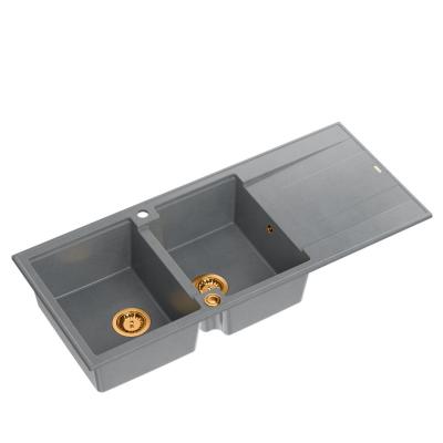 Quadri Luton lavabo doppio a incasso in granito grigio con sgocciolatoio 116x50 cm con tappo in rame 1208967362