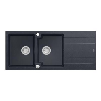 Quadri Luton lavello doppio da incasso in granito antracite con gocciolatoio 116x50 cm con tappo in acciaio inossidabile 1208967363