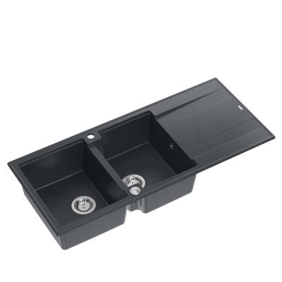 Quadri Luton lavello doppio da incasso in granito antracite con gocciolatoio 116x50 cm con tappo in acciaio inossidabile 1208967363