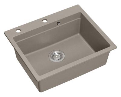 Lavello da incasso Quadri Durham in granito color taupe 595x500 con dispenser per sapone, tagliere, lavandino aggiuntivo e tappetino rotolante 1208967376