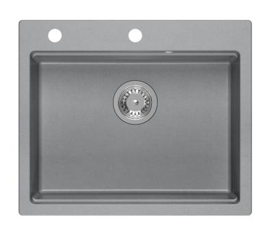 Lavello da incasso Quadri Durham in granito grigio 595x500 con dispenser per sapone, tagliere, vaschetta interna e tappetino rotolante 1208967378