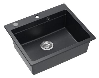 Lavabo da appoggio Quadri Durham in granito antracite 595x500 con dispenser di sapone, tagliere, vasca di inserimento e tappetino rotolante 1208967379