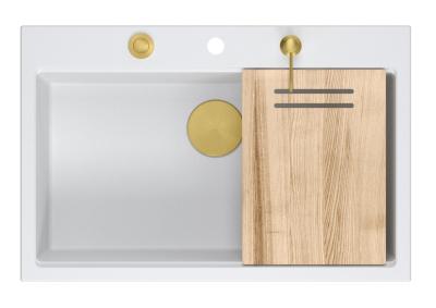 Quadri Hard Rock lavello da appoggio in granito bianco grande 76x50cm incluso tappo dorato e accessori 1208967424
