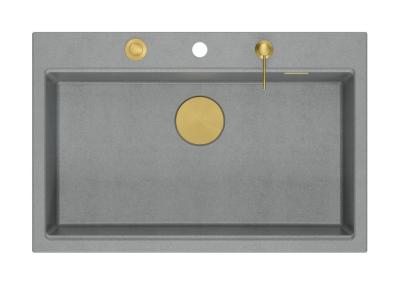 Quadri Hard Rock lavello da appoggio in granito grigio grande 76x50cm, incluso tappo dorato e accessori 1208967432