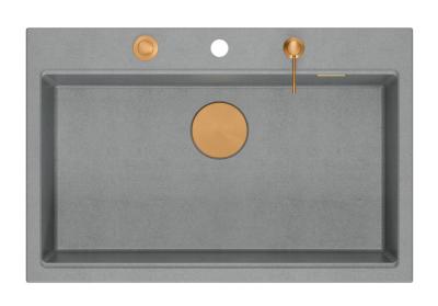 Quadri Hard Rock lavello grigio in granito da incasso 76x50cm con tappo in rame e accessori 1208967435