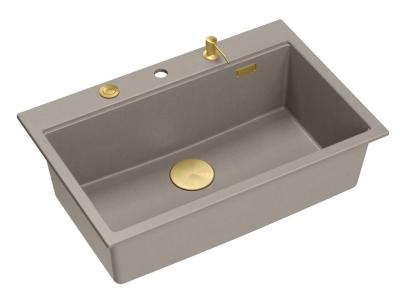 Quadri Hard Rock taupe granito lavello da appoggio grande 76x50 cm inclusi tappo dorato e accessori 1208967436