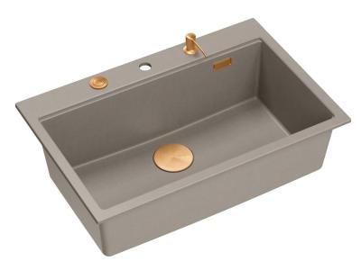 Quadri Hard Rock taupe granito lavello da appoggio grande 76x50cm inclusi tappo in rame e accessori 1208967439