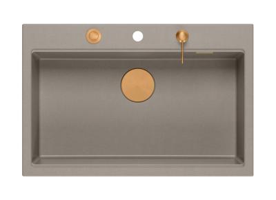 Quadri Hard Rock taupe granito lavello da appoggio grande 76x50cm inclusi tappo in rame e accessori 1208967439