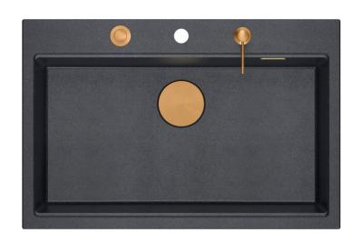 Quadri Hard Rock antracite lavello da incasso in granito grande 76x50cm incluso tappo in rame e accessori 1208967445