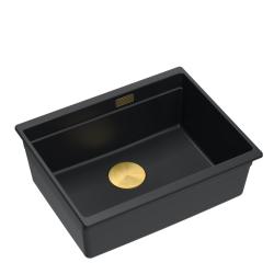 Quadri Newport II granito sotto-piano nero lavello 560x450 mm con tappo dorato e tappo di scarico 1208967449