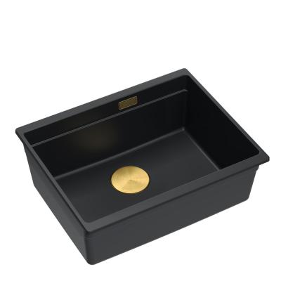 Quadri Newport II granito sotto-piano nero lavello 560x450 mm con tappo dorato e tappo di scarico 1208967449
