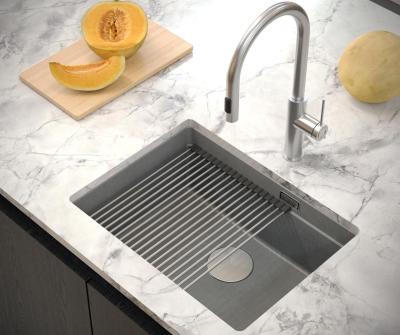 Quadri Newport II lavello sottopiano in granito taupe 560x450mm con tappo in acciaio inox e copertura di scarico 1208967453