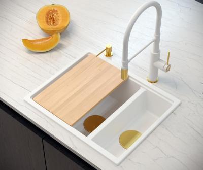 Quadri Newport II bianco 1,5 lavello in granito da incasso e sottoincasso 555x460mm con tappo dorato 1208967462