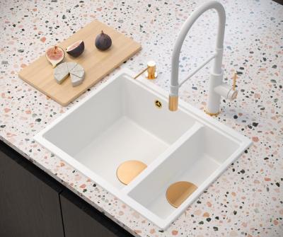 Quadri Newport II bianco 1,5 lavello in granito da incasso e sottopiano 555x460mm con tappo in rame 1208967463