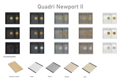Quadri Newport II taupe 1,5 lavello in granito da incasso e sottoincasso 555x460mm con tappo dorato 1208967467